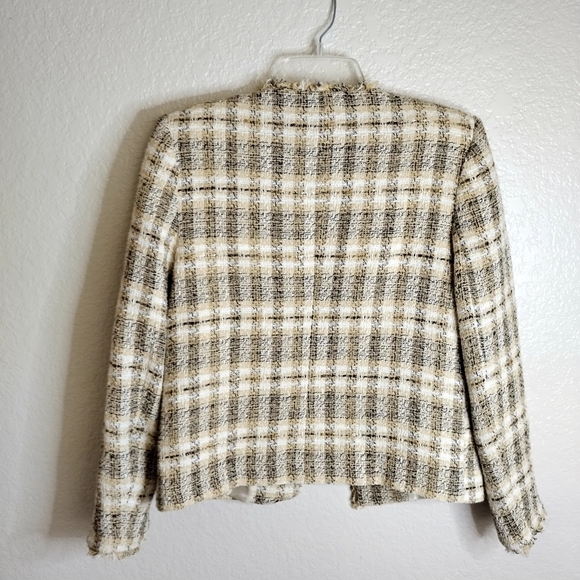 Zara Metallic Fringe Tweed Faux Leather Blazer Sz Xs - Picture 7 of 7